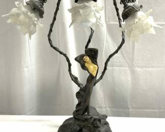 AUGUSTE MOREAU Brnz Part Fem Nude Art Nouv Lamp