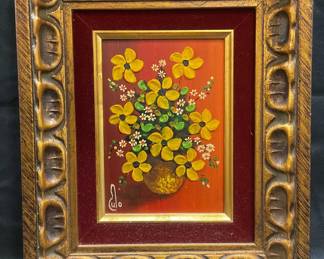 Framed Signed Still Life with Flowers Oil Painting