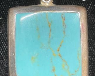 Sterling Silver Faux Turquoise Pendant, Mexico