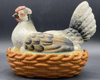 Vintage Ceramic Nesting Chicken Keepsake Box, Lid