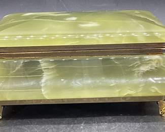 Vintage Green Stone Jewelry Casket / Keepsake Box