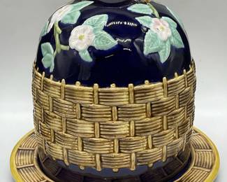 127: JJ Trademarked Ceramic Floral Majolica Lidded Dish