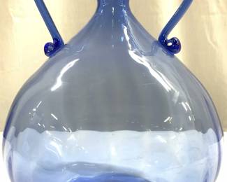 135: Hand Blown Double Handle Art Glass Vase blue