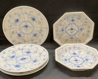 105: Set 5 Signed Blue Fluted Lace Porcelain Bowls