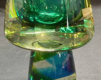 151: Murano Style Sommerso Faceted Green Votive