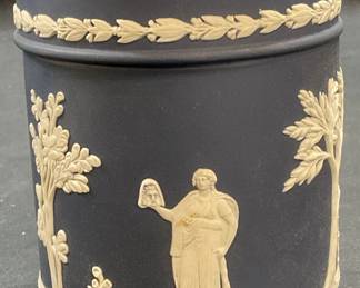 116: Wedgwood Dark Blue Jasperware Covered Jar England