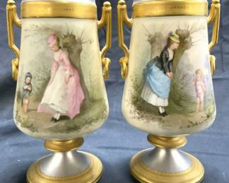 194: Sevres Style Footed Porc Vessels W Gilt Detail