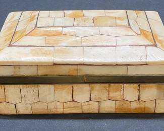 167: Vintage Tessellated Bone & Brass Covered Box