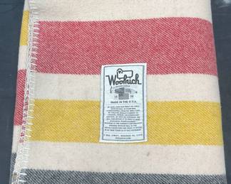 Woolrich Yellow Red Striped Wool Blanket