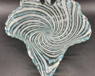 Murano Style Blue & White Swirled Art Glass Bowl