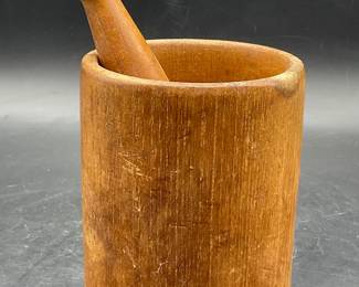 Antique Carved Wood Mortar & Pestle