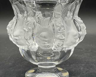 153: LALIQUE FRANCE Crystal Dampierre Bird Motif Vase