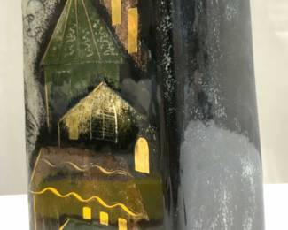 81: SASCHA BRASTOFF Ceramic Vase W House & Gilt Detail