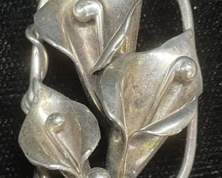 Vtg Sterling Silver Lilies Flower Brooch