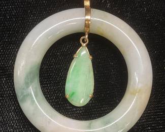 14k Gold & Jade Round Drop Pendant