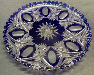 122: Cobalt Blue to Clear Cut Glass Round Platter