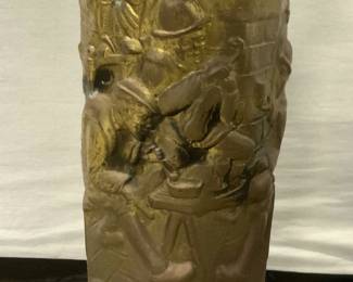 Vintage English Brass Umbrella Stand W Wood Base