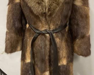 Vtg Emilio Gucci Brown Fur Leather Belted Coat
