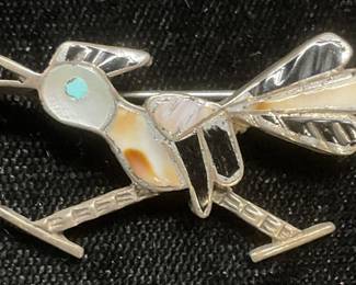 Handmade Sterling Silver Inlaid Stone Bird Brooch