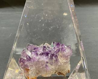 142: Amethyst Semiprecious Specimen in Lucite Prism