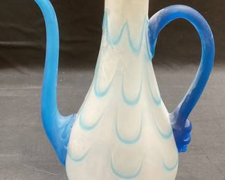 149: Frosted Blue & White Art Glass Pitcher