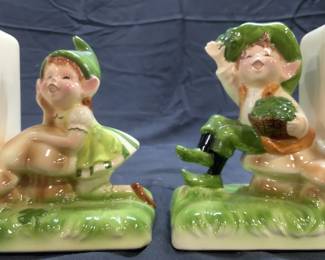 133: GORHAM Pixie Gnome & Leprechaun Porc Bookends