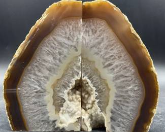 179: Pair Polished & Raw Crystal Geode Bookends