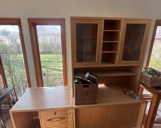Credenza and desk with cabinet hutch