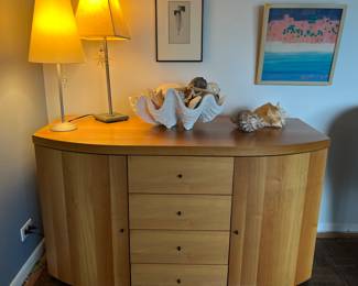 Danish teak dining buffet cabinet side doors swing open and 4 drawers
In excellent condition