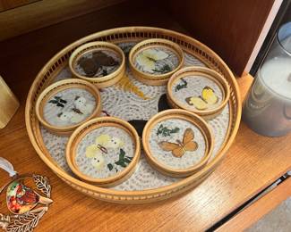 Pressed Butterfly Coaster & Serving Tray Set