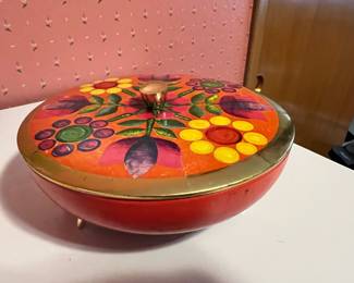 Fricke & Nacke Footed Tin Trinket Box with Floral Design