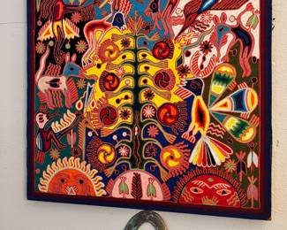 Mexican Folk Art Huichol Yarn Painting by Eliseo Benitez Flores