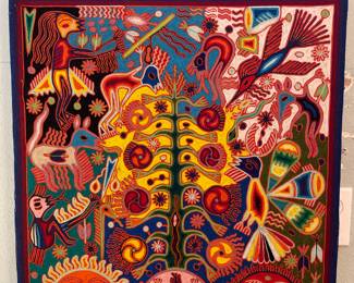 Mexican Folk Art Huichol Yarn Painting by Eliseo Benitez Flores