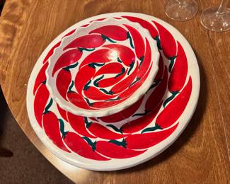 Mexican Pottery Chile Design Salsa Bowl and Platter