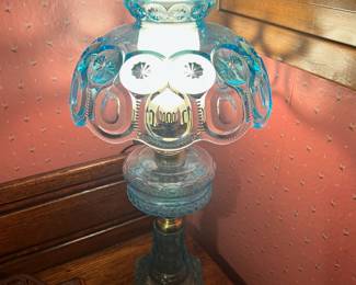 Blue Glass Moon & Stars Hurricane Table Lamp