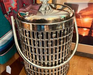 Hollywood Regency Faux Bamboo Silver Tone Ice Bucket