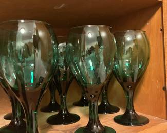 Set of 9 Juniper Green Wine Glasses