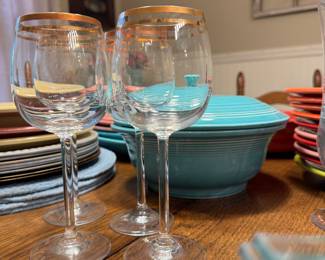 Set of 4 gold rimmed wine glasses. From Germany circa 1989