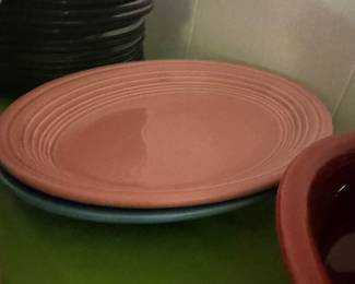 Pink and green Fiestaware oval platters