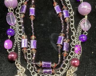 Lot 2 Purple Crystal Beaded Necklaces