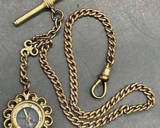 W & SB Antique Victorian Gilt Watch Chain Compass