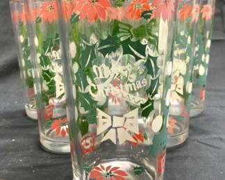 HAZEL ATLAS 6 Vtg Holiday Christmas Glasses