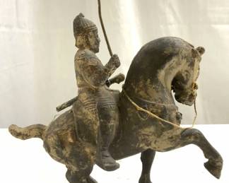 Cast Iron Tang Dynasty Style Warrior On Horseback