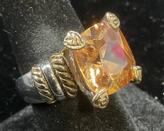 18k Gold Plated Cable Band Crystal Cocktail Ring