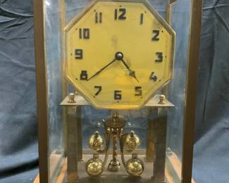 J LINK & CO Vntg Gilt Metal & Wood Mantel Clock