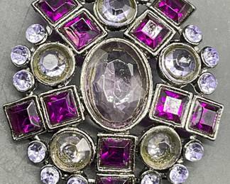 Vintage Bejeweled Purple Crystal Metal Brooch