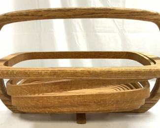 WOODEN WAYS Vntg Oak Collapsible Bread Basket