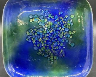 BOVANO Vintage Blue & Green Enamelware Plate