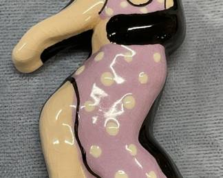 Hand Painted Ceramic Dancing Couple Brooch