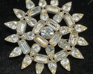 Vintage Silver Tone Crystal Flower Brooch
